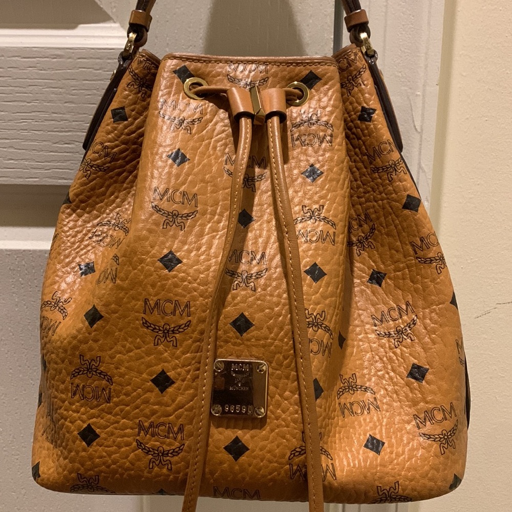 MCM Authentic Leather Drawstring Bucket Bag